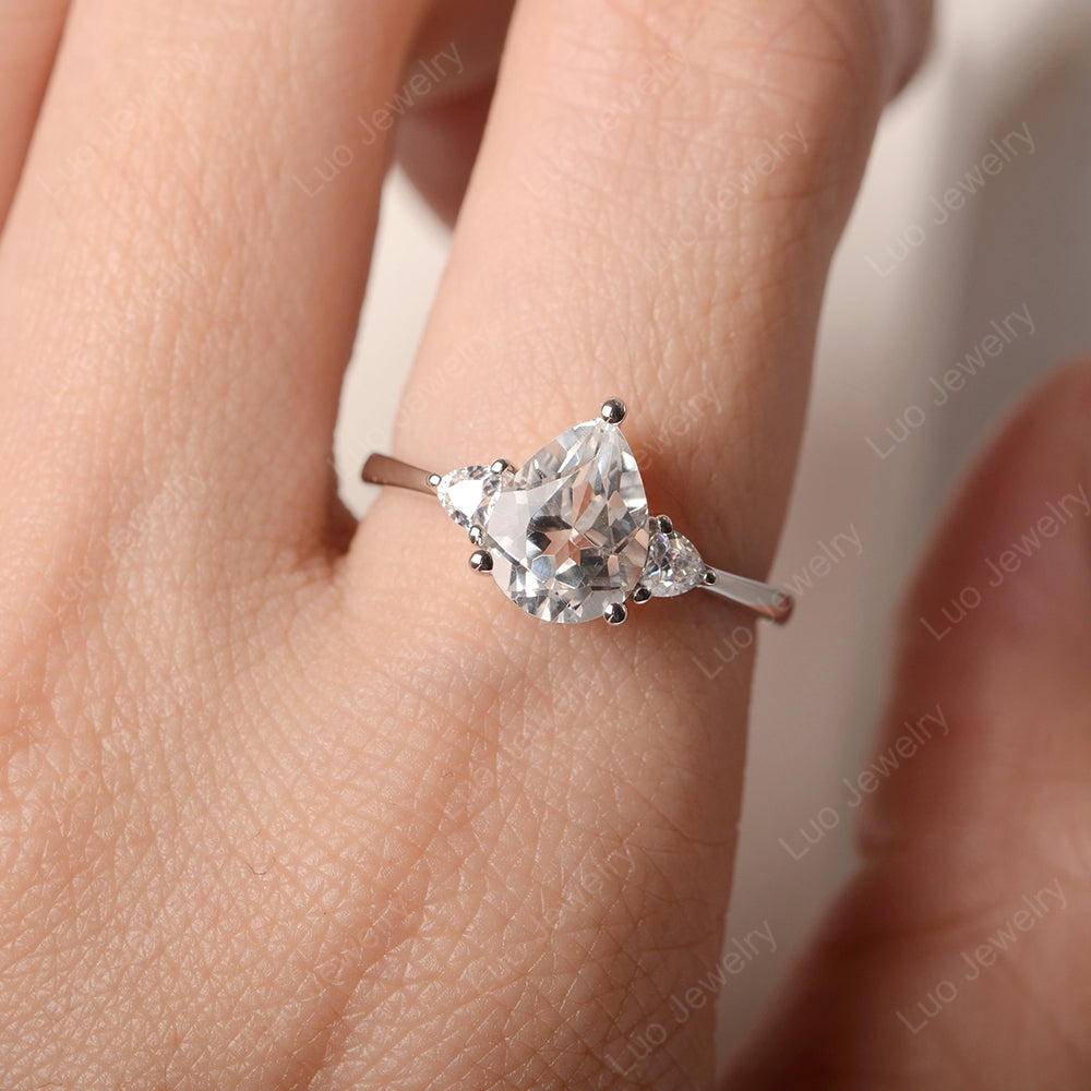 White Topaz Ring Teardrop Wedding Ring Rose Gold - LUO Jewelry