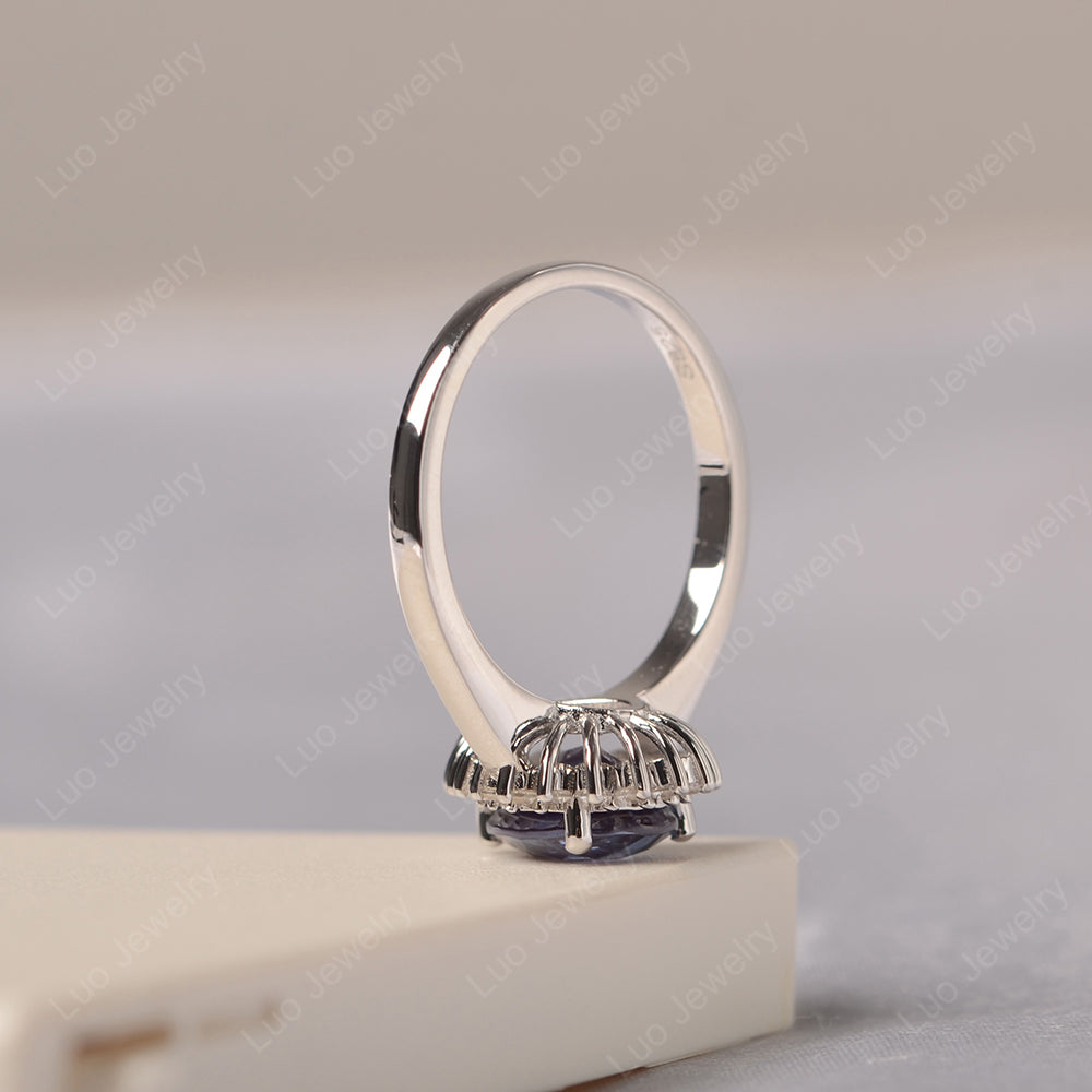 Alexandrite Pear Halo Engagement Ring Silver - LUO Jewelry