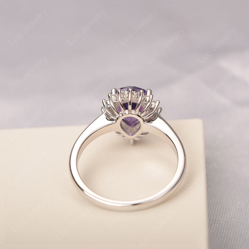 Amethyst Pear Halo Engagement Ring Silver - LUO Jewelry