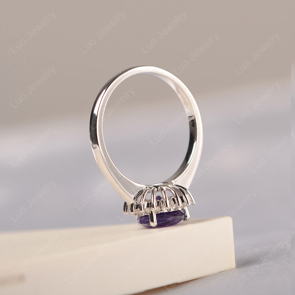 Amethyst Pear Halo Engagement Ring Silver - LUO Jewelry