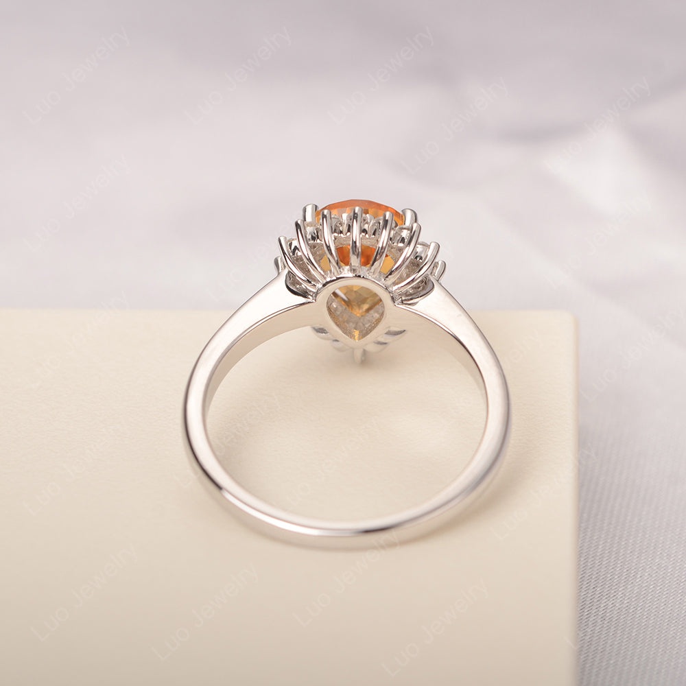 Citrine Pear Halo Engagement Ring Silver - LUO Jewelry