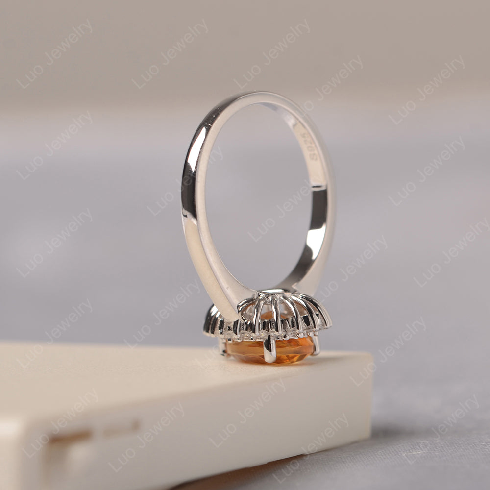 Citrine Pear Halo Engagement Ring Silver - LUO Jewelry