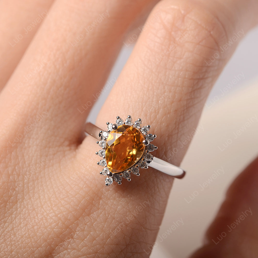 Citrine Pear Halo Engagement Ring Silver - LUO Jewelry