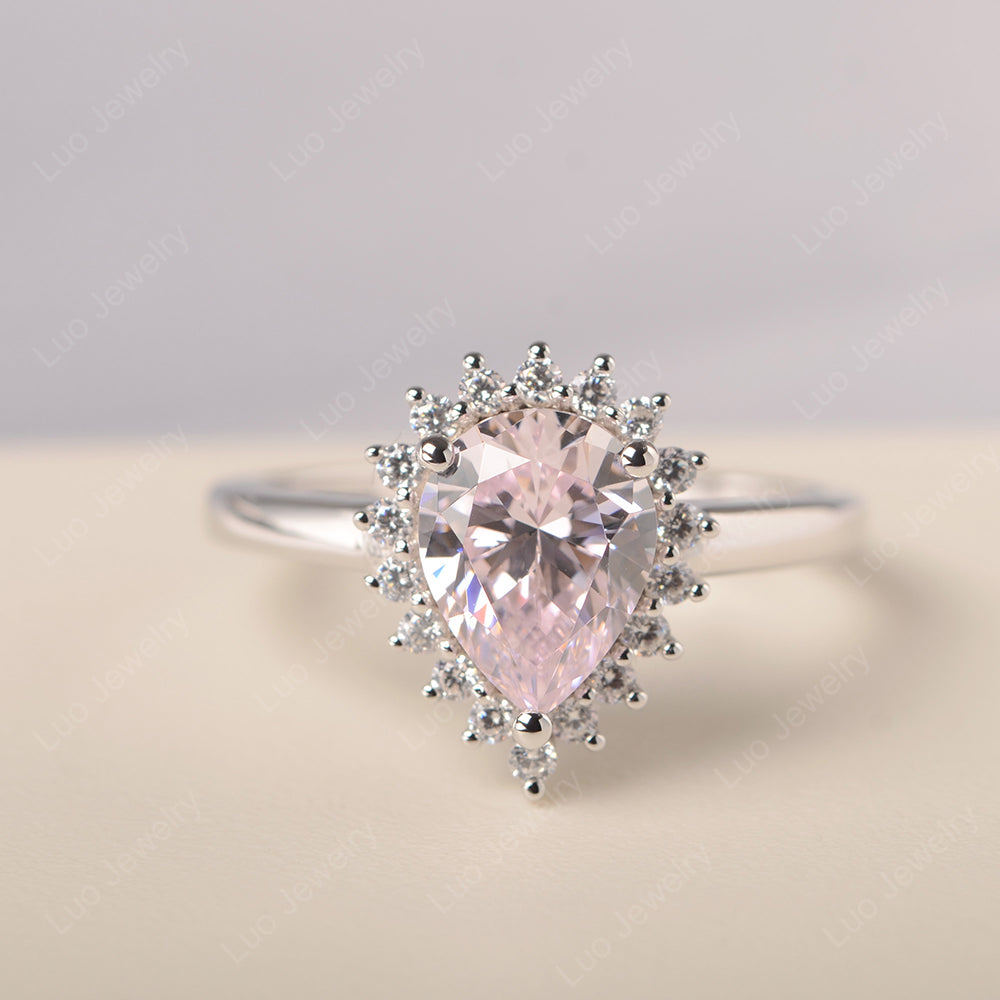 Cubic Zirconia Pear Halo Engagement Ring Silver - LUO Jewelry