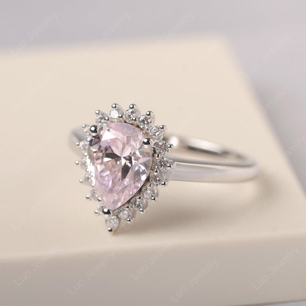 Cubic Zirconia Pear Halo Engagement Ring Silver - LUO Jewelry
