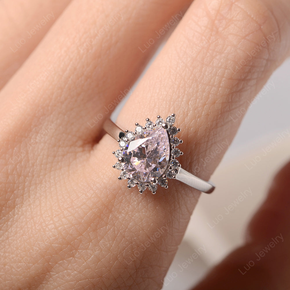 Cubic Zirconia Pear Halo Engagement Ring Silver - LUO Jewelry