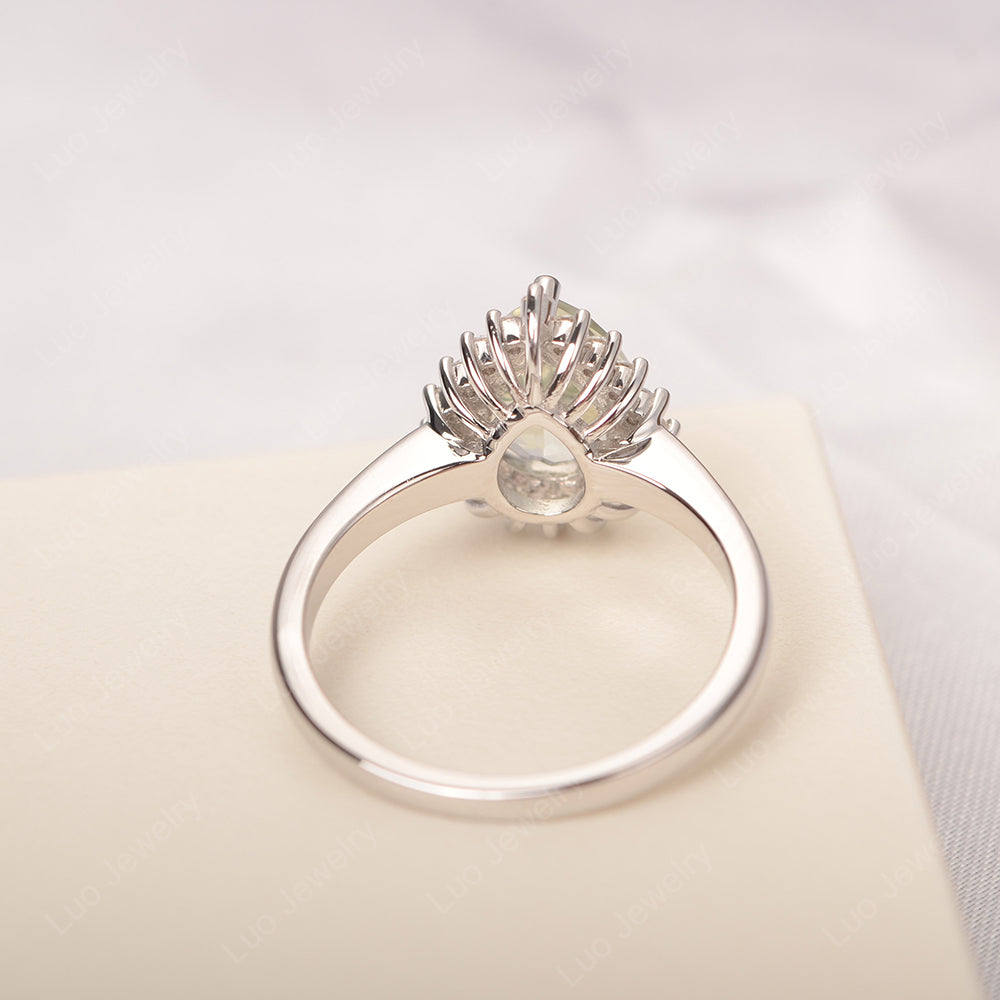 Green Amethyst Pear Halo Engagement Ring Silver - LUO Jewelry