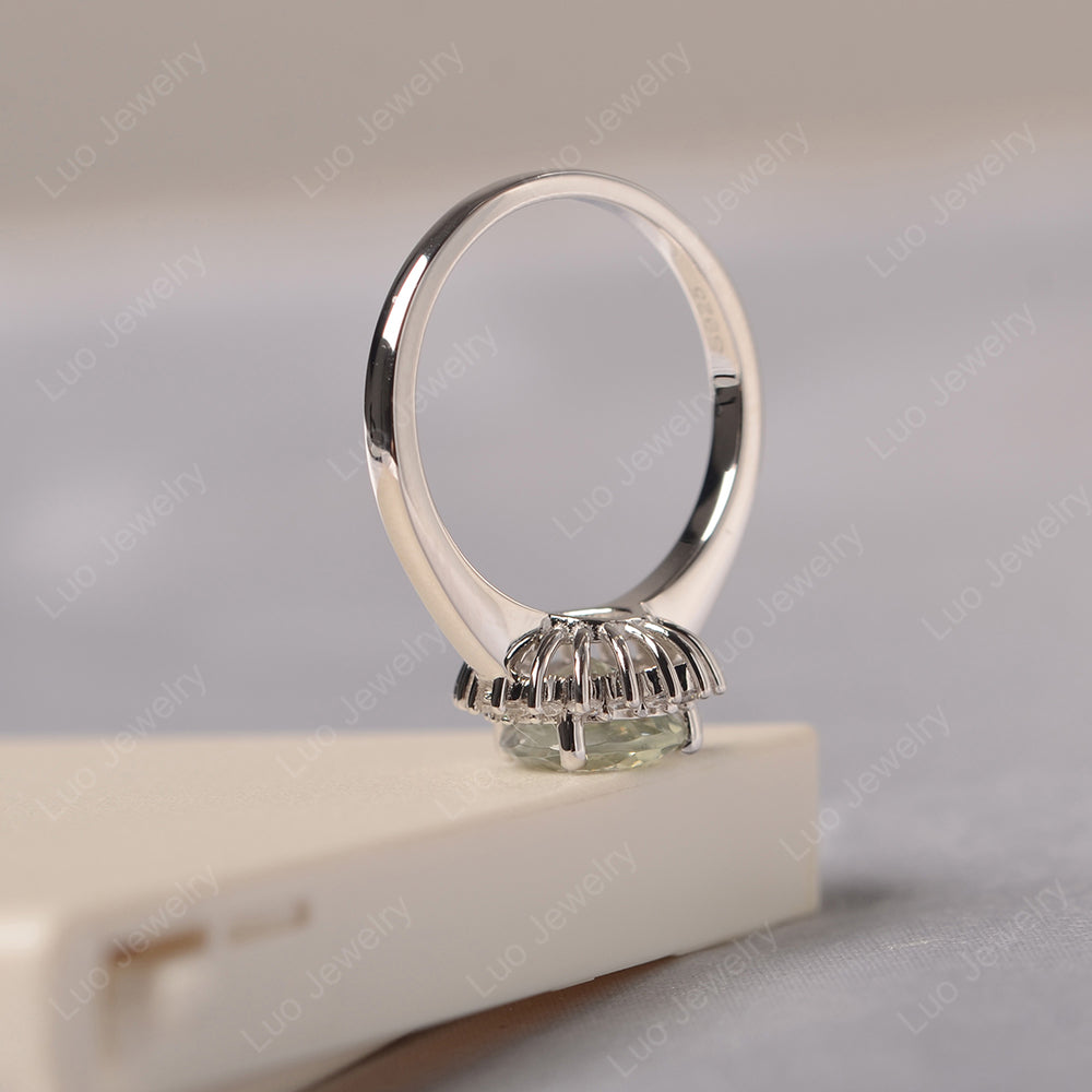 Green Amethyst Pear Halo Engagement Ring Silver - LUO Jewelry