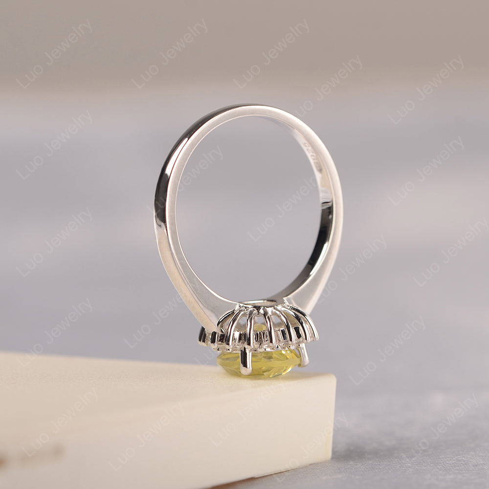 Lemon Quartz Pear Halo Engagement Ring Silver - LUO Jewelry