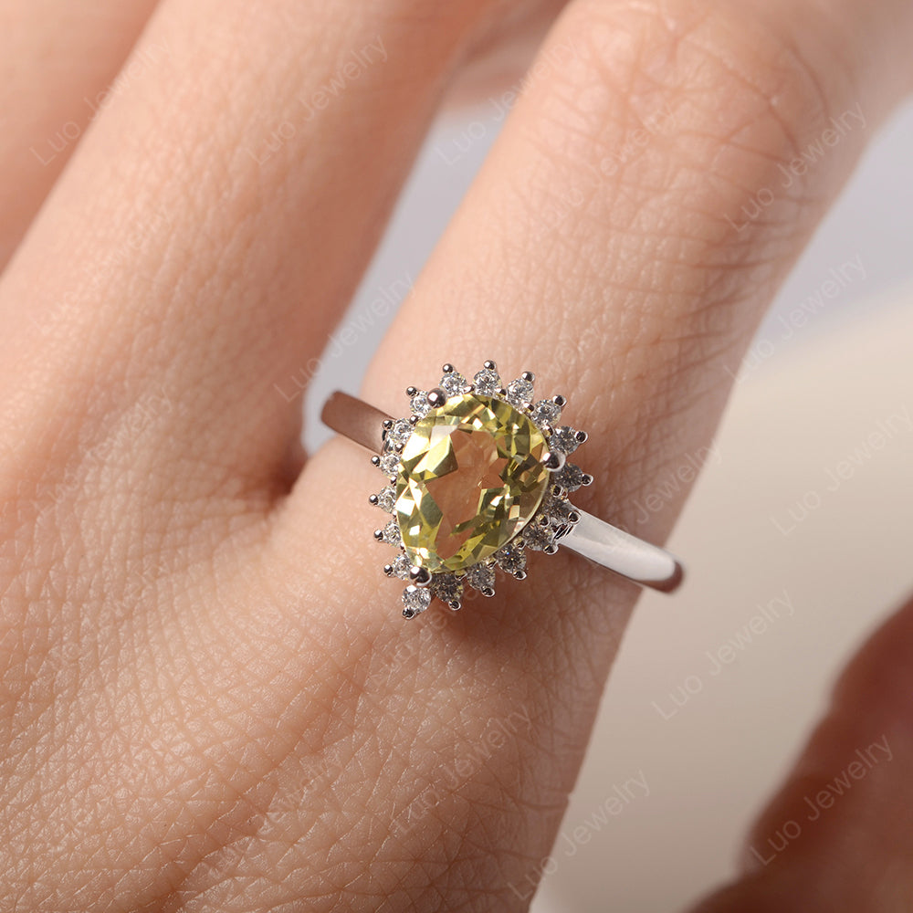 Lemon Quartz Pear Halo Engagement Ring Silver - LUO Jewelry