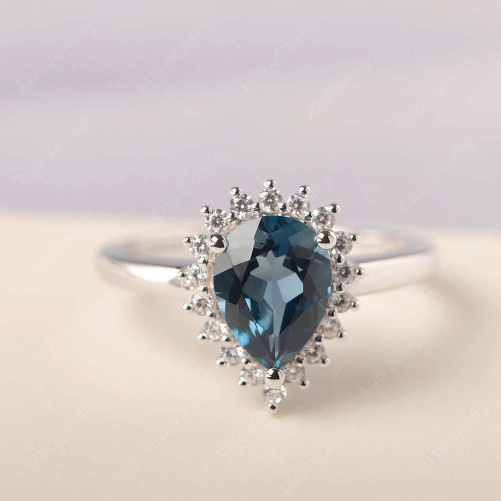 London Blue Topaz Pear Shaped Halo Ring LUO