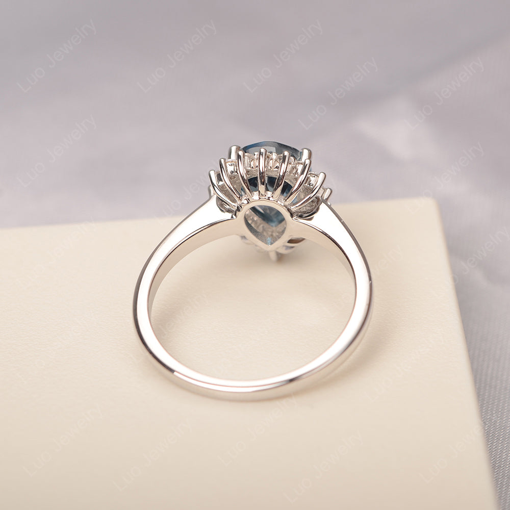 London Blue Topaz Pear Halo Engagement Ring Silver - LUO Jewelry