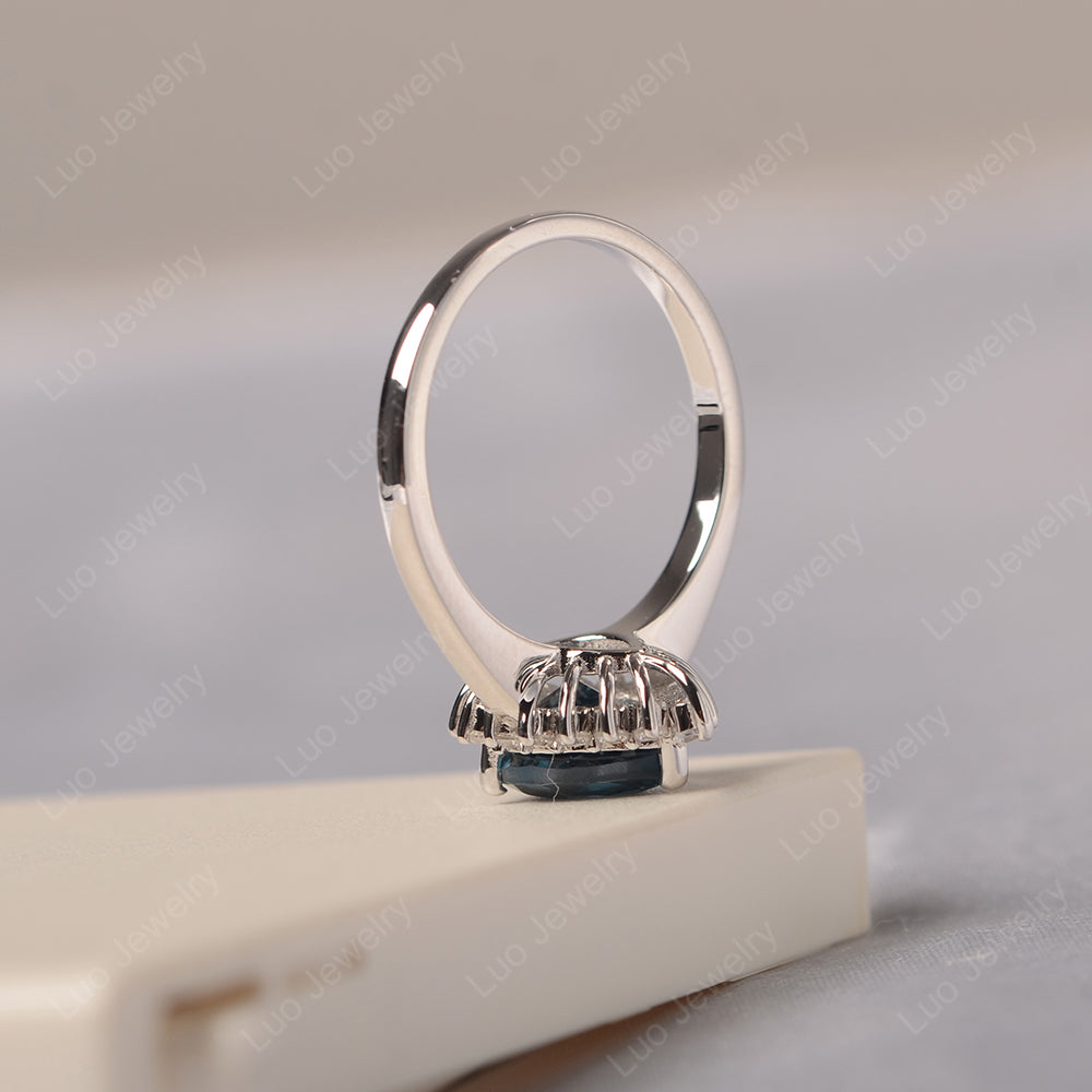 London Blue Topaz Pear Halo Engagement Ring Silver - LUO Jewelry