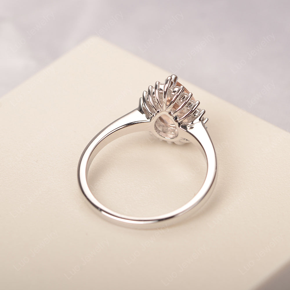 Morganite Pear Halo Engagement Ring Silver - LUO Jewelry