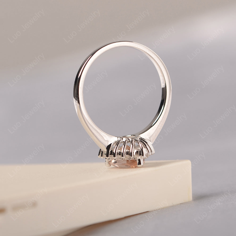 Morganite Pear Halo Engagement Ring Silver - LUO Jewelry