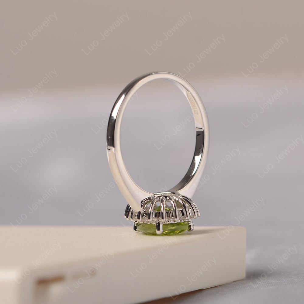 Peridot Pear Halo Engagement Ring Silver - LUO Jewelry