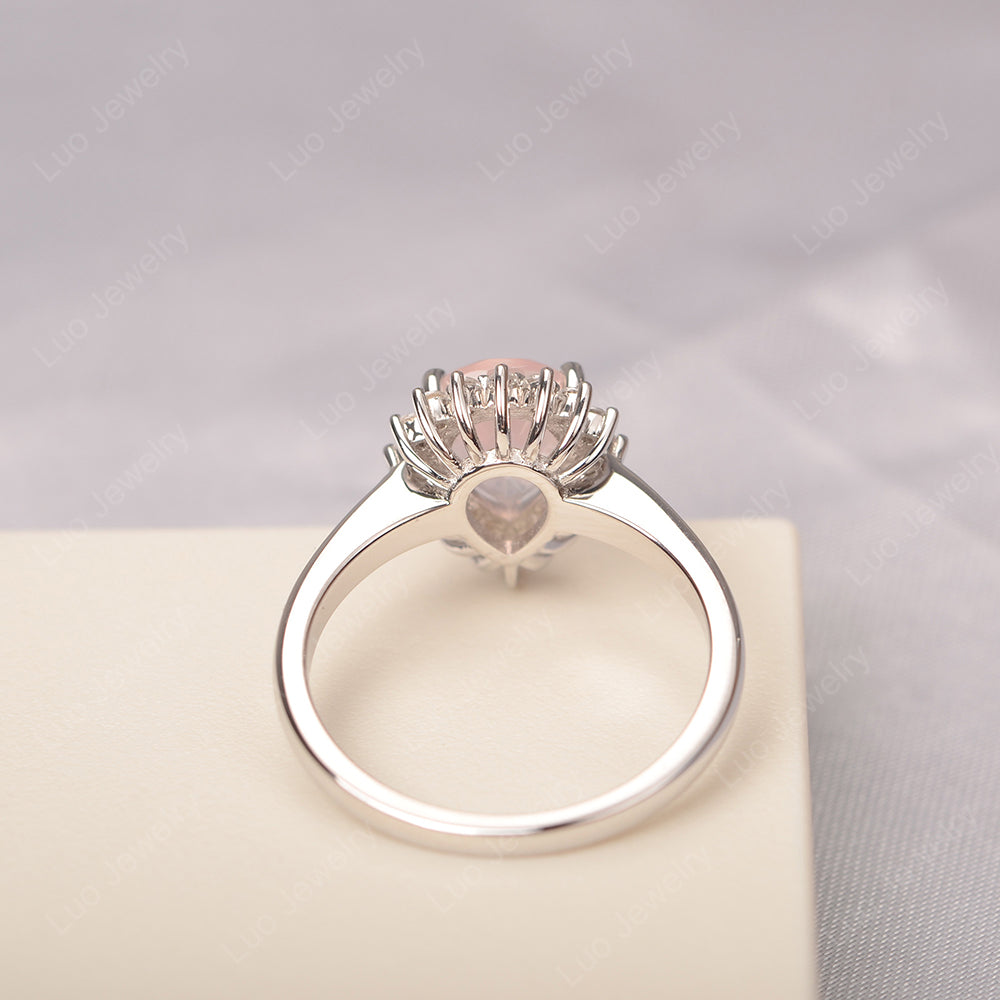 Rose Quartz Pear Halo Engagement Ring Silver - LUO Jewelry