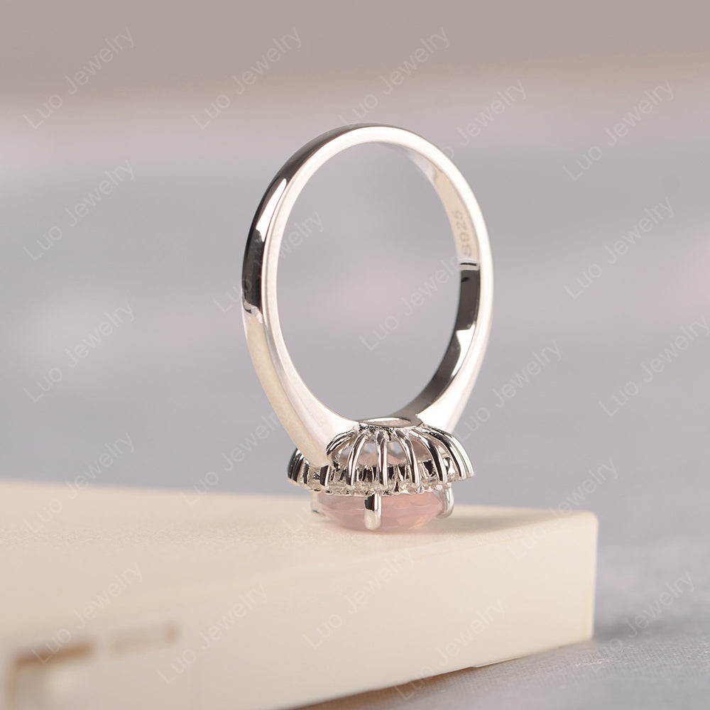 Rose Quartz Pear Halo Engagement Ring Silver - LUO Jewelry