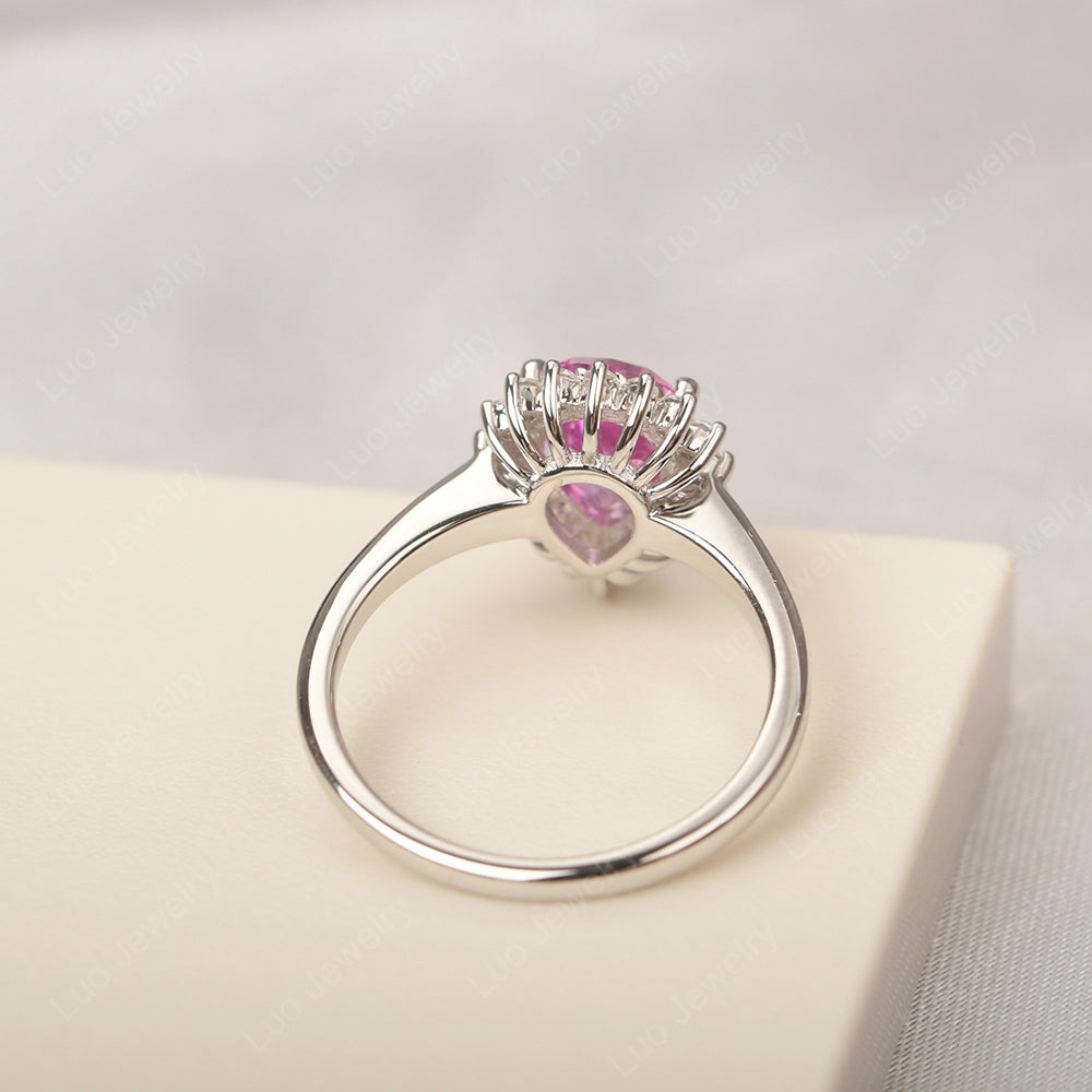 Pink Sapphire Pear Halo Engagement Ring Silver - LUO Jewelry