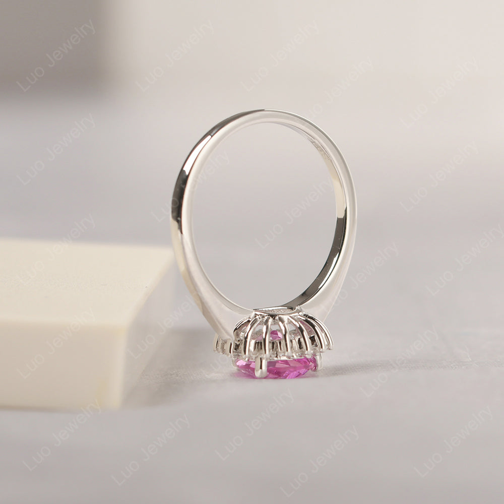 Pink Sapphire Pear Halo Engagement Ring Silver - LUO Jewelry