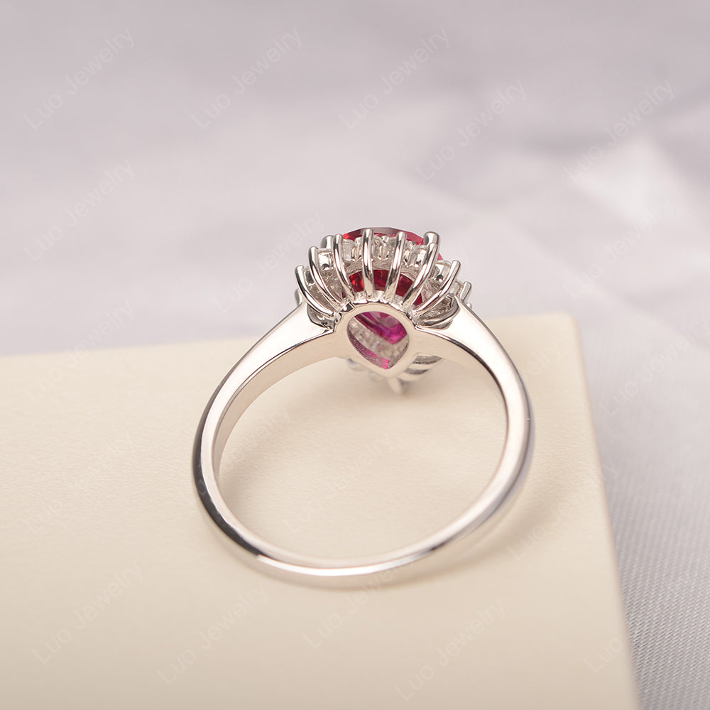 Ruby Pear Halo Engagement Ring Silver - LUO Jewelry