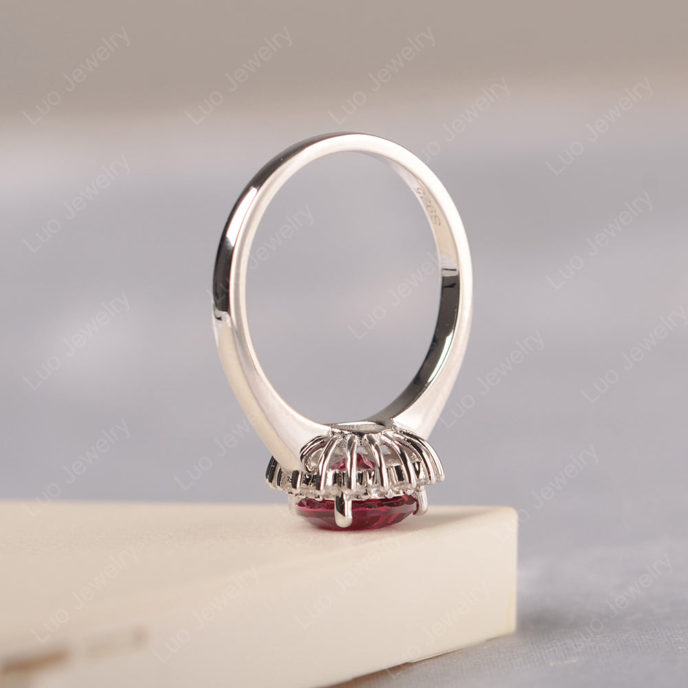 Ruby Pear Halo Engagement Ring Silver - LUO Jewelry