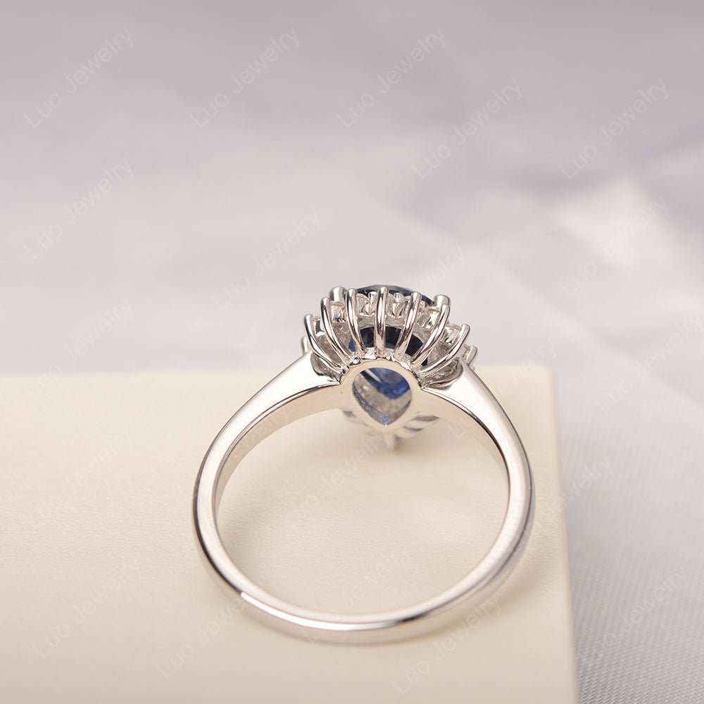 Lab Sapphire Pear Halo Engagement Ring Silver - LUO Jewelry
