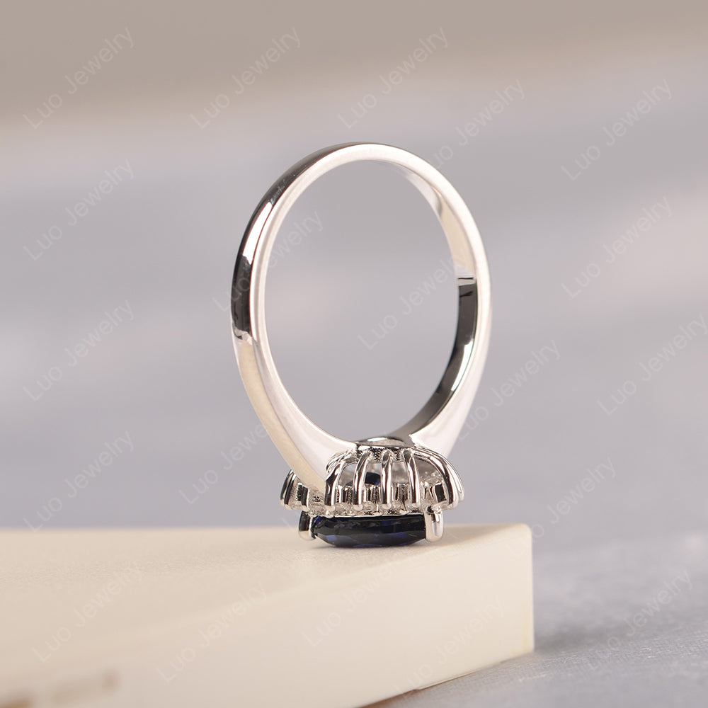 Lab Sapphire Pear Halo Engagement Ring Silver - LUO Jewelry