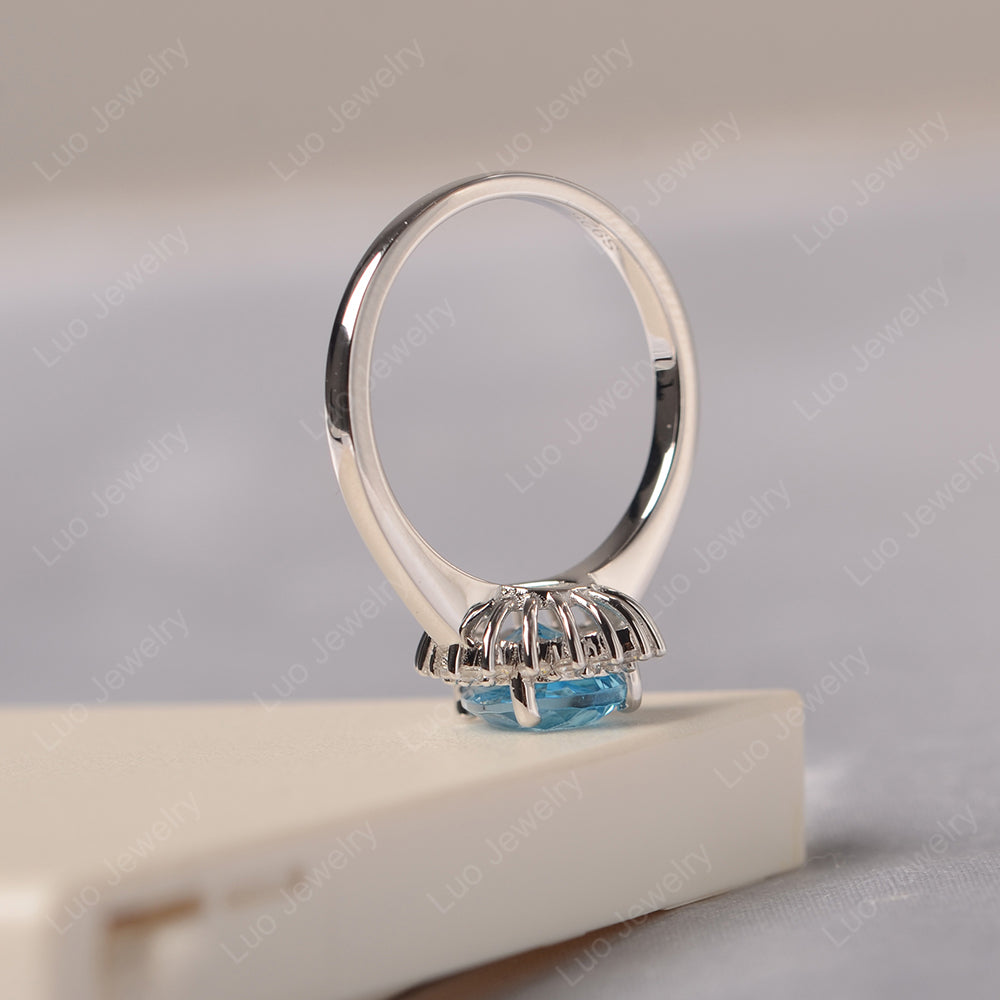 Swiss Blue Topaz Pear Halo Engagement Ring Silver - LUO Jewelry