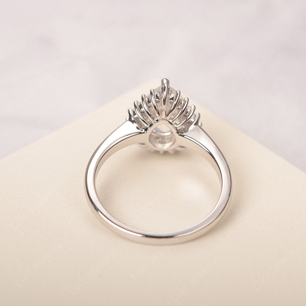 White Topaz Pear Halo Engagement Ring Silver - LUO Jewelry