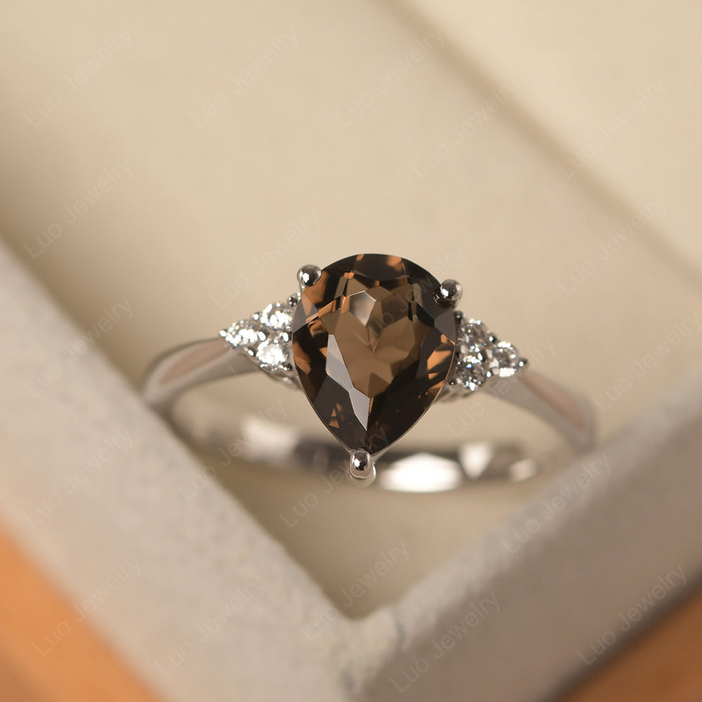 Pear Smoky Quartz  Wedding Ring White Gold - LUO Jewelry