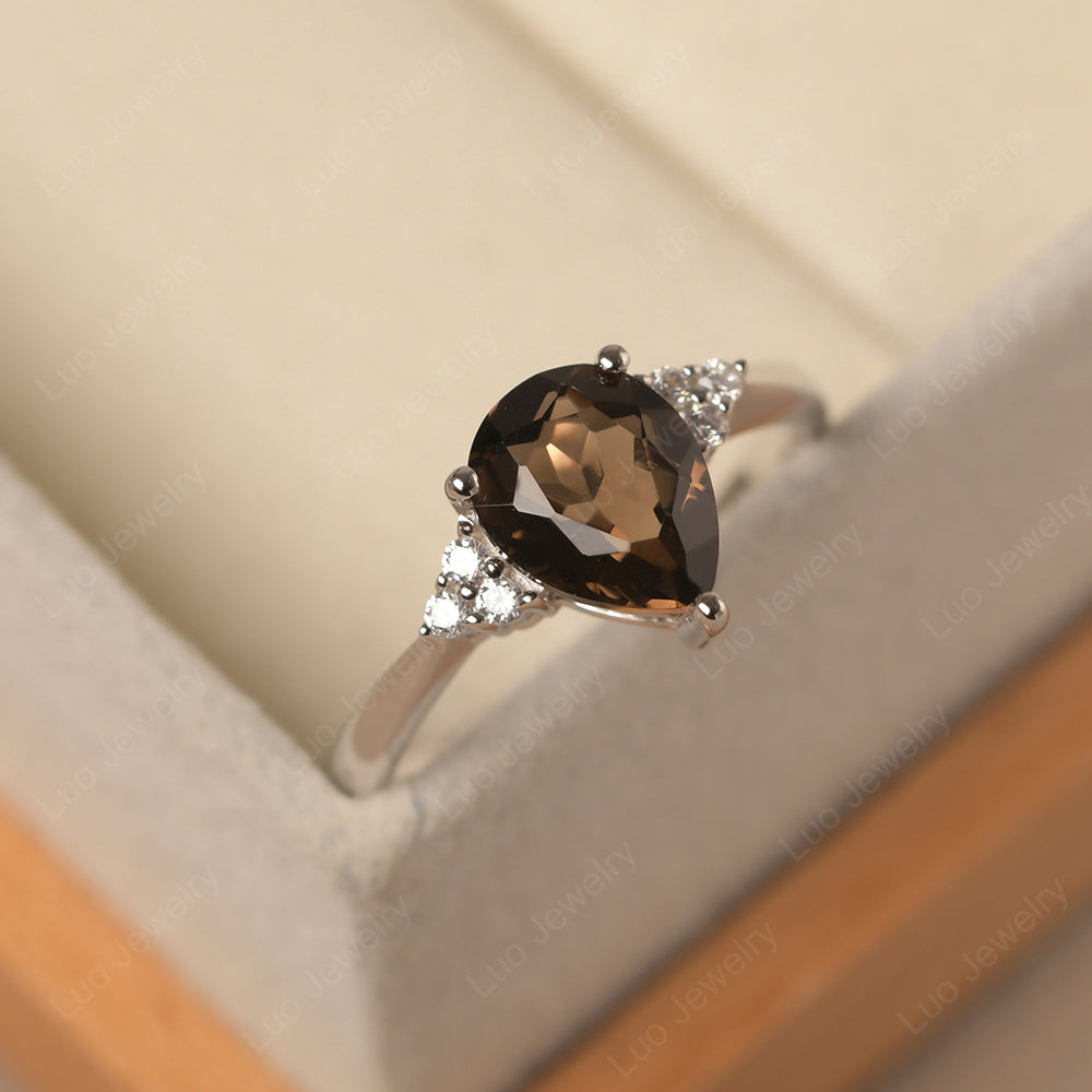 Pear Smoky Quartz  Wedding Ring White Gold - LUO Jewelry