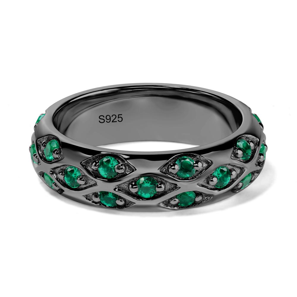 Lab Emerald Wide Band Eternity Ring - LUO Jewelry #metal_black finish sterling silver