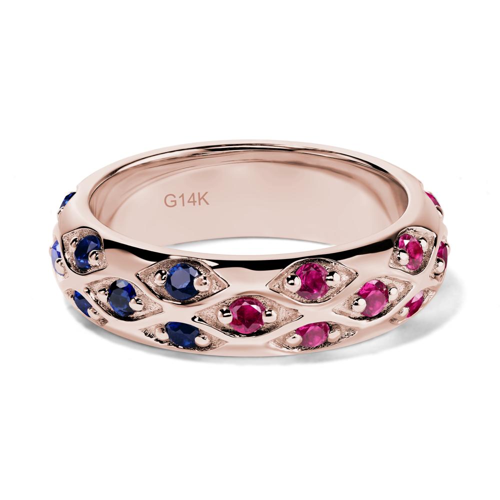 Lab Grown Emerald and Ruby and Sapphire Wide Band Eternity Ring - LUO Jewelry #metal_14k rose gold
