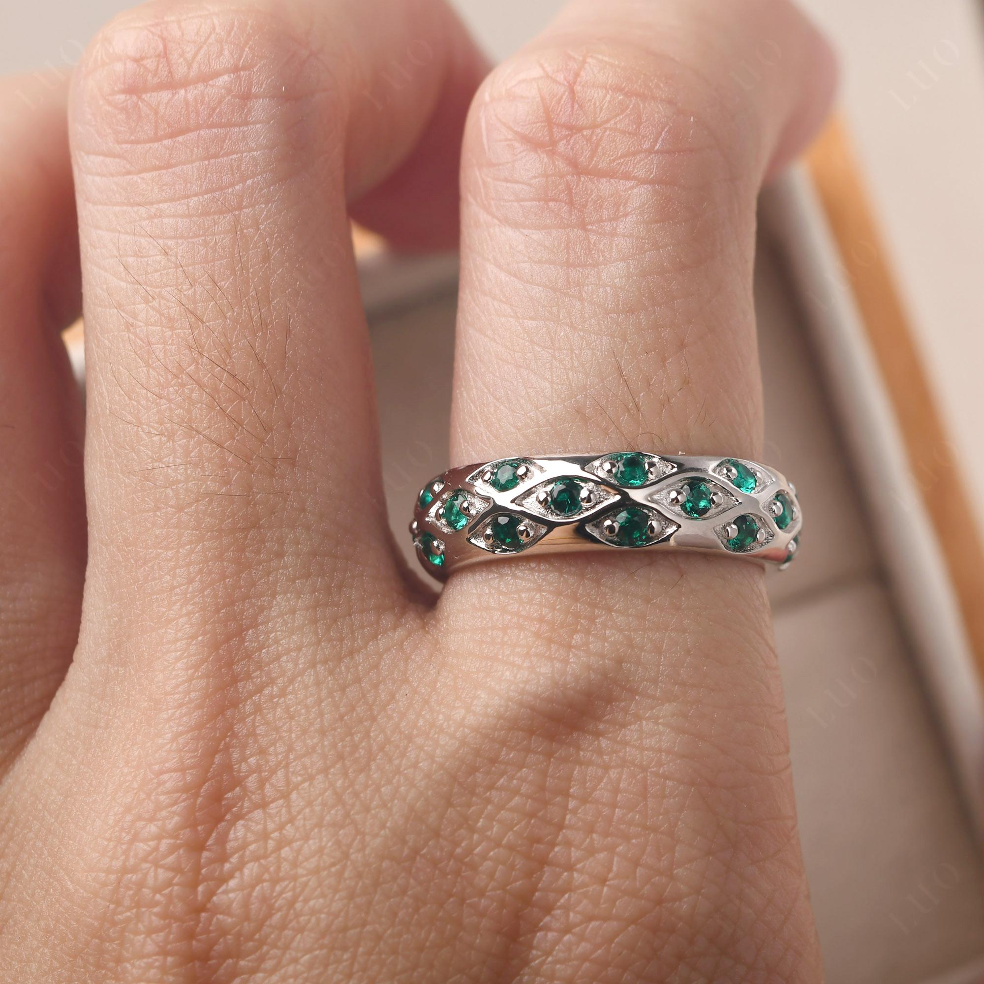 Lab Emerald Wide Band Eternity Ring - LUO Jewelry