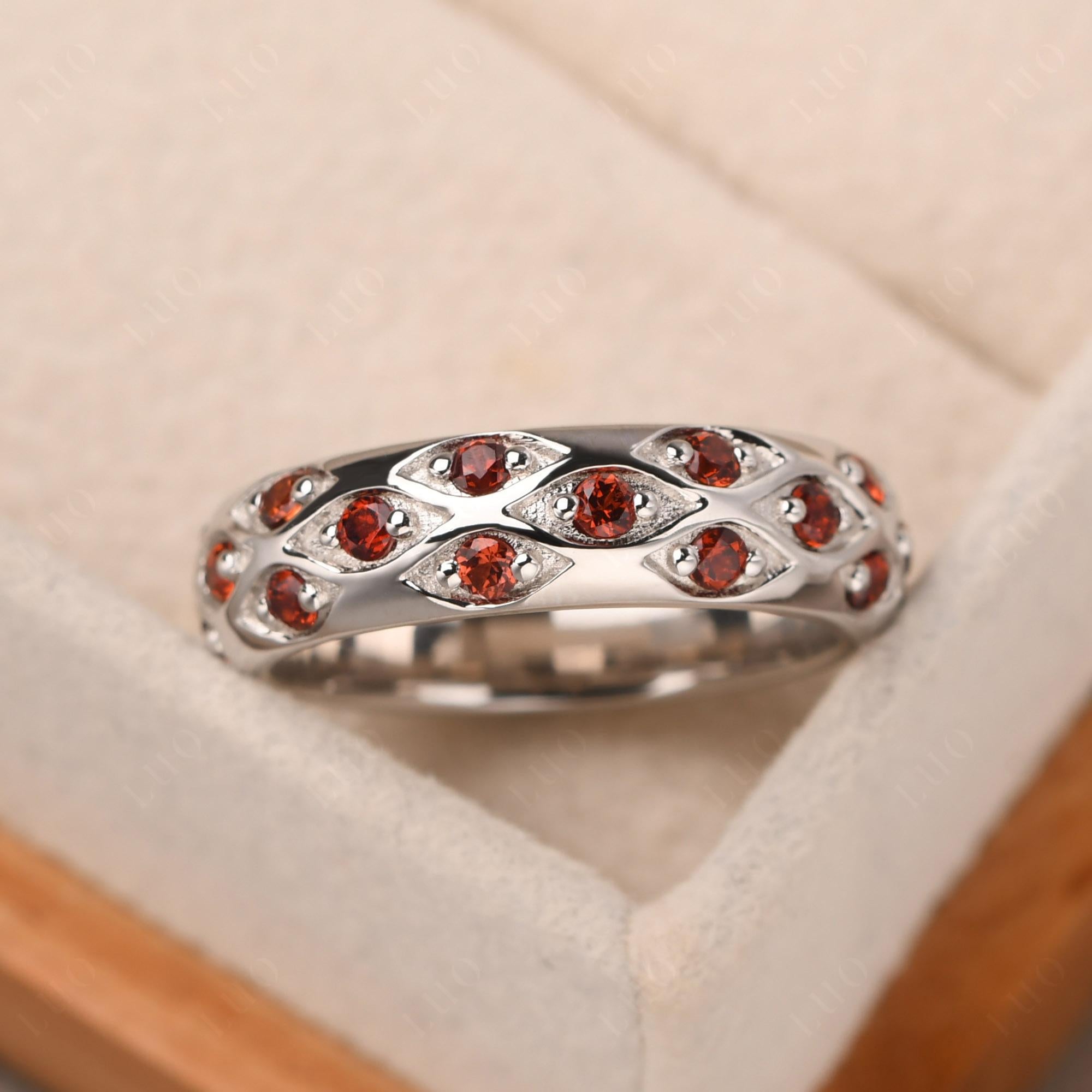 Garnet Wide Band Eternity Ring - LUO Jewelry