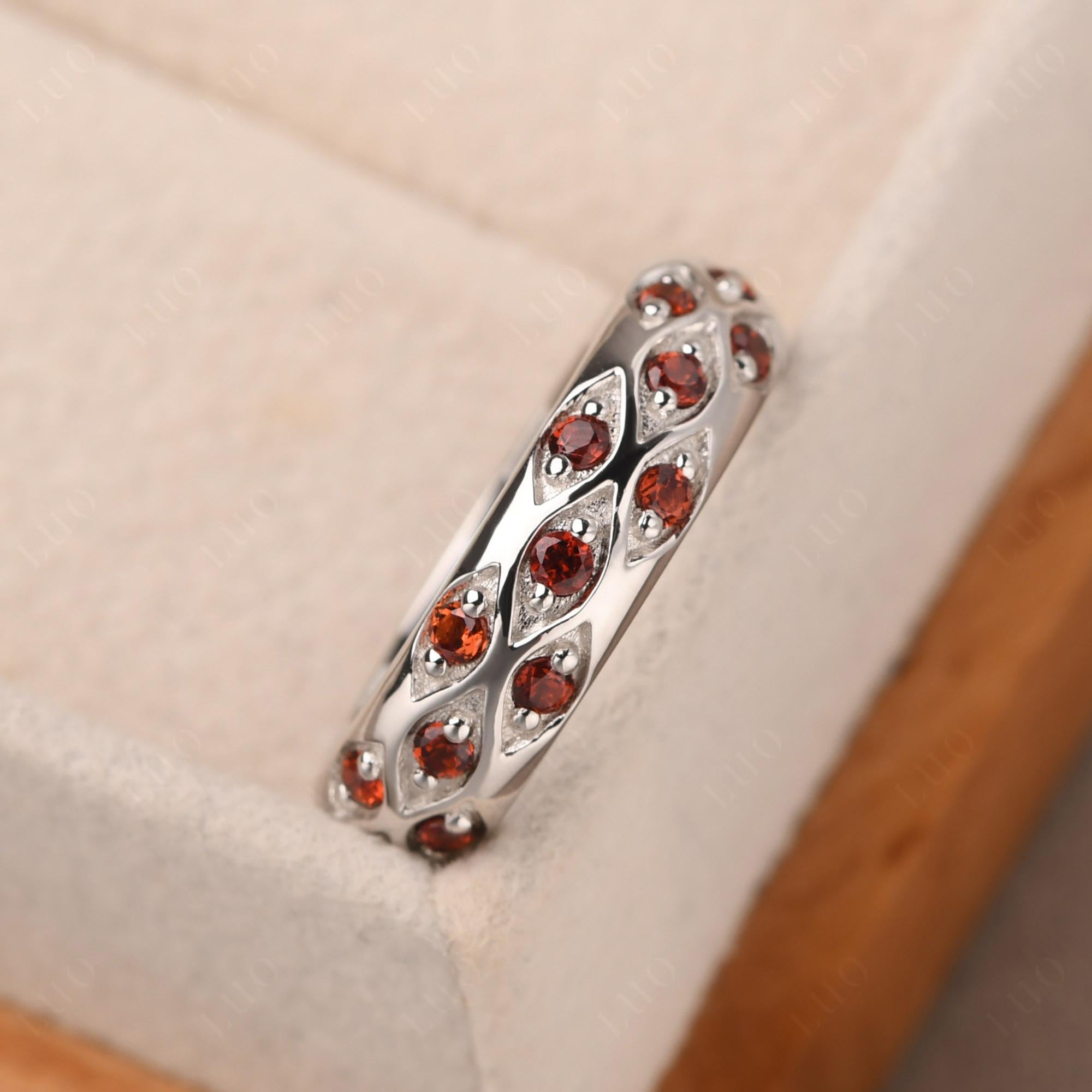 Garnet Wide Band Eternity Ring - LUO Jewelry