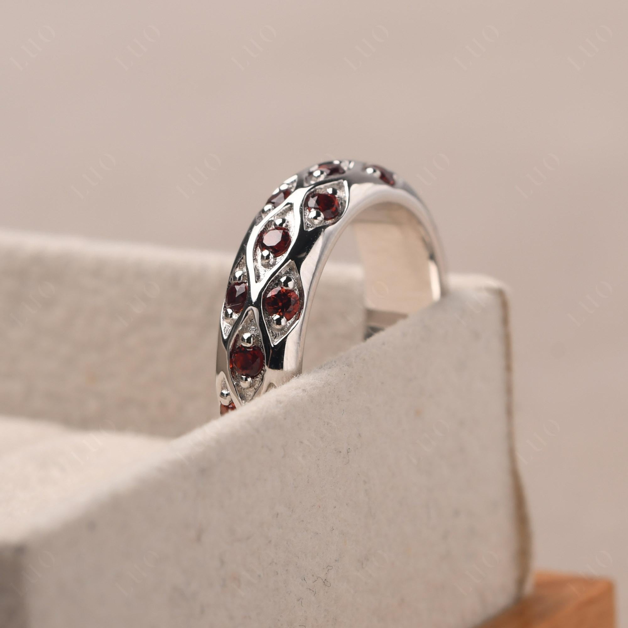 Garnet Wide Band Eternity Ring - LUO Jewelry