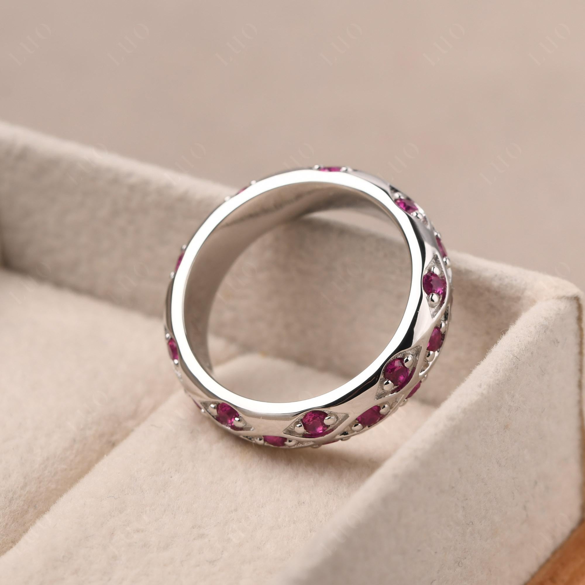 Lab Created Ruby Wide Band Eternity Ring - LUO Jewelry