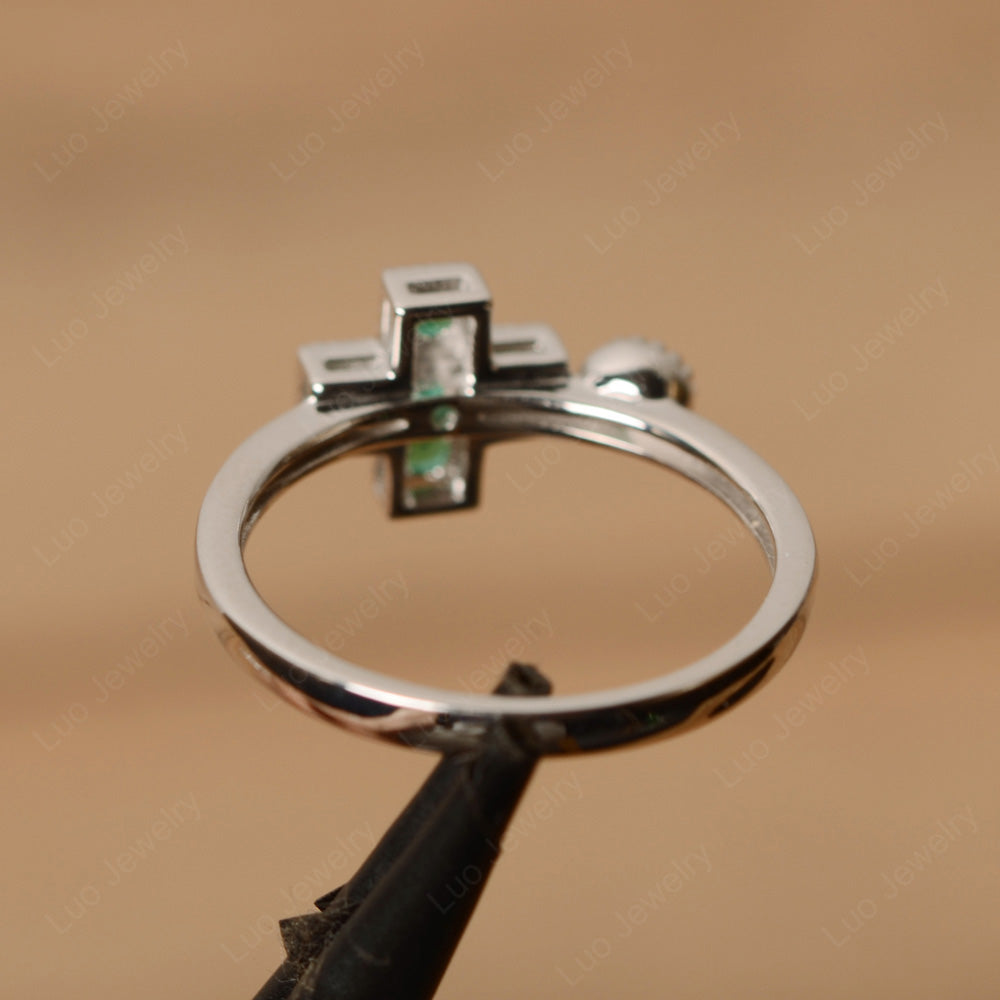 Lab Emerald Cross Ring Mothers Ring 6 Stone - LUO Jewelry