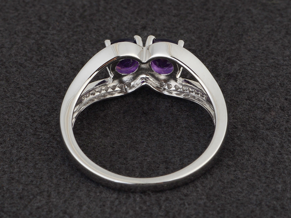 2 Stone Mothers Ring Amethyst Ring Silver - LUO Jewelry