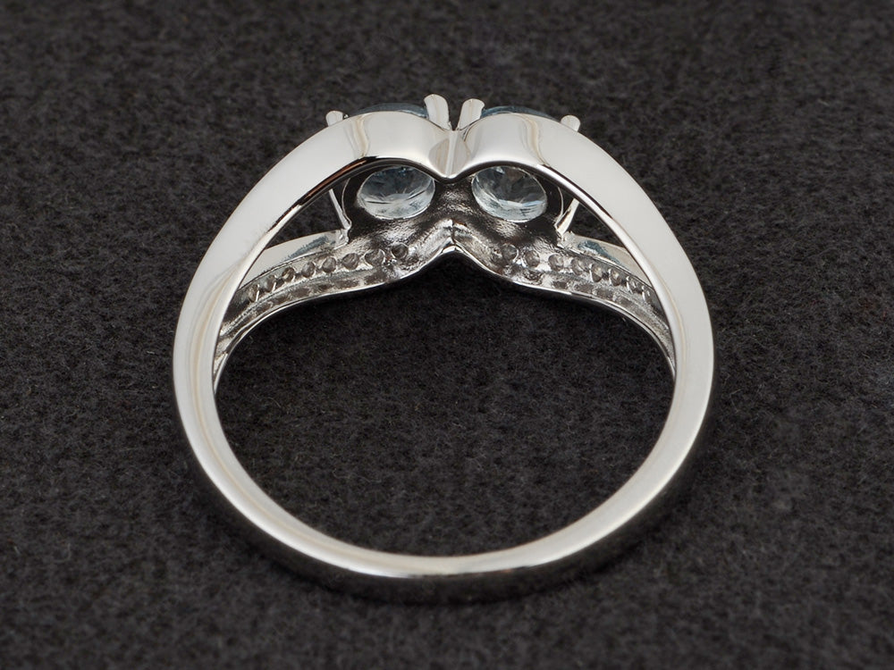 2 Stone Mothers Ring Aquamarine Ring Silver - LUO Jewelry