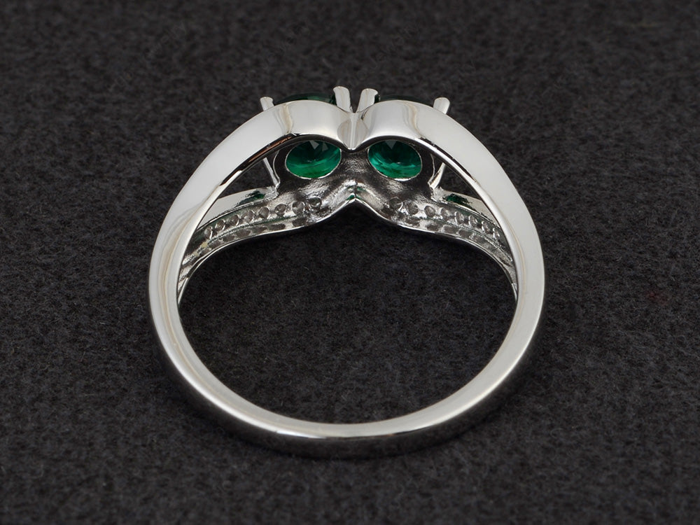 2 Stone Mothers Ring Emerald Ring Silver - LUO Jewelry