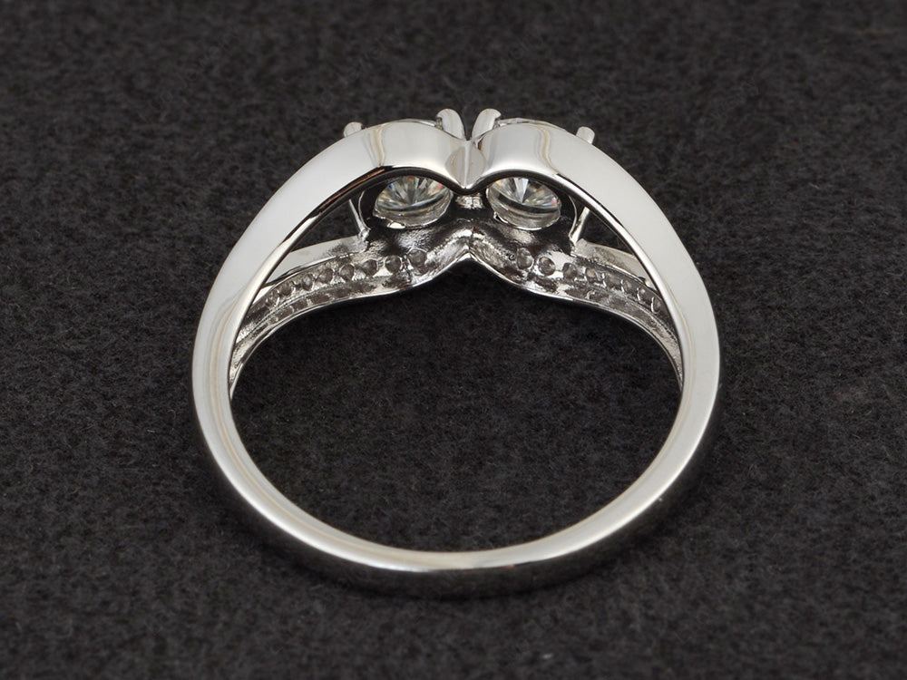 2 Stone Mothers Ring Moissanite Ring Silver - LUO Jewelry