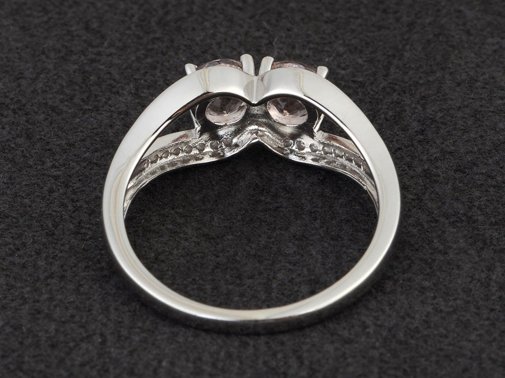 2 Stone Mothers Ring Morganite Ring Silver - LUO Jewelry