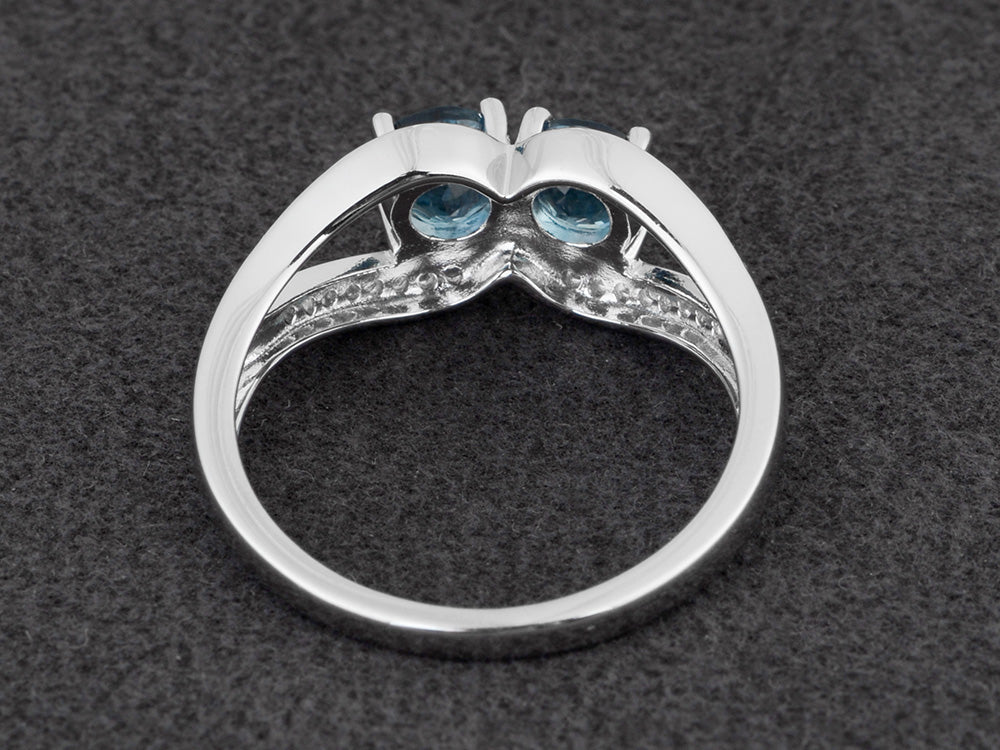 2 Stone Mothers Ring Swiss Blue Topaz Ring Silver - LUO Jewelry