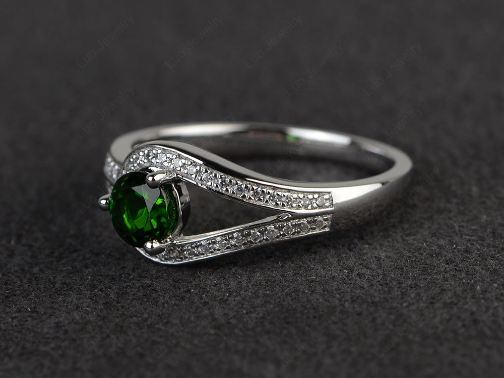 Unique Diopside Engagement Ring White Gold - LUO Jewelry