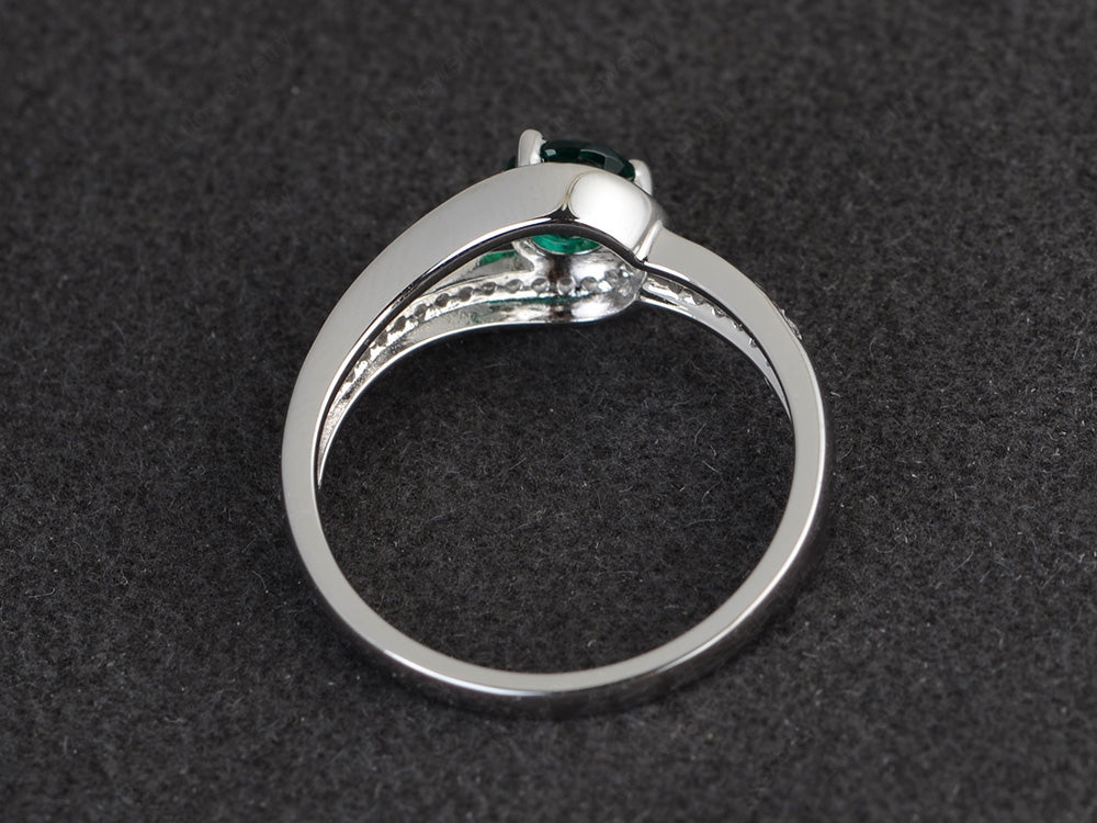 Unique Lab Emerald Engagement Ring White Gold - LUO Jewelry