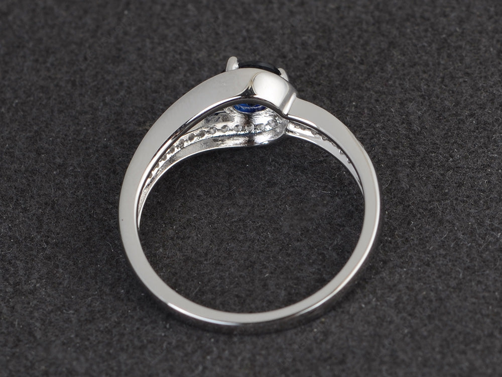 Unique Lab Sapphire Engagement Ring White Gold - LUO Jewelry