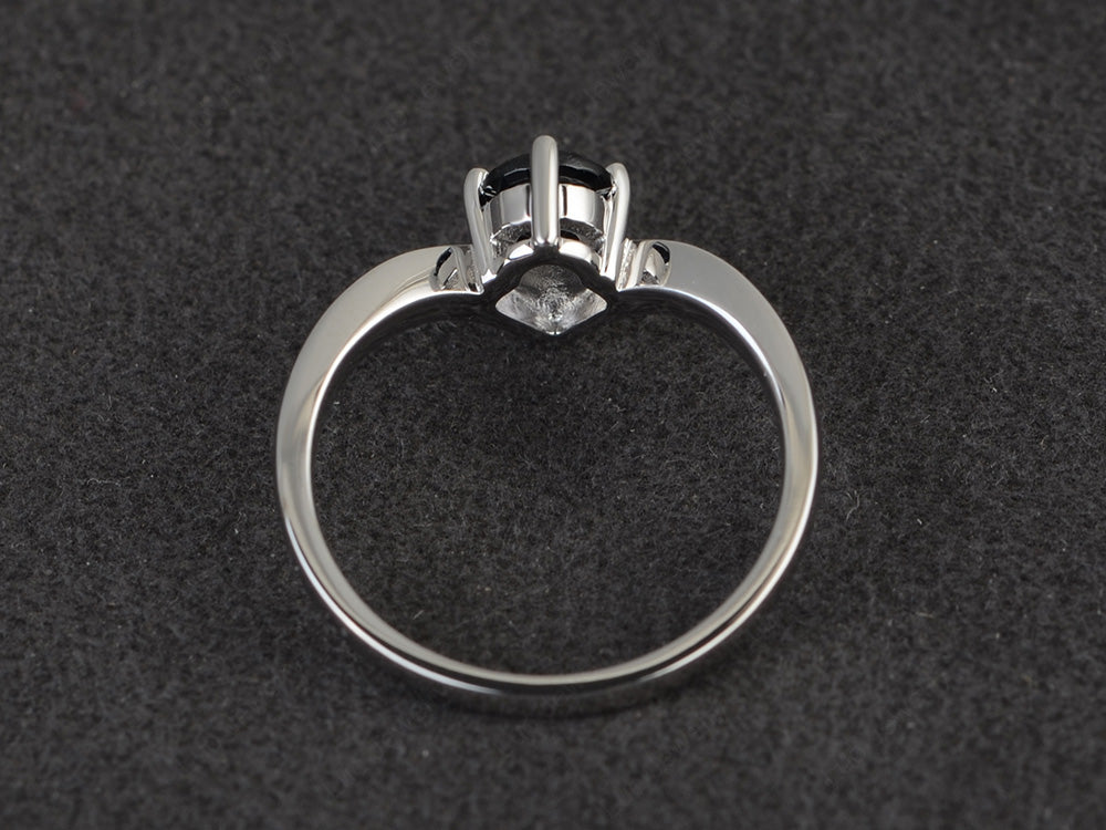 V Shaped Black Stone Solitaire Wedding Ring - LUO Jewelry